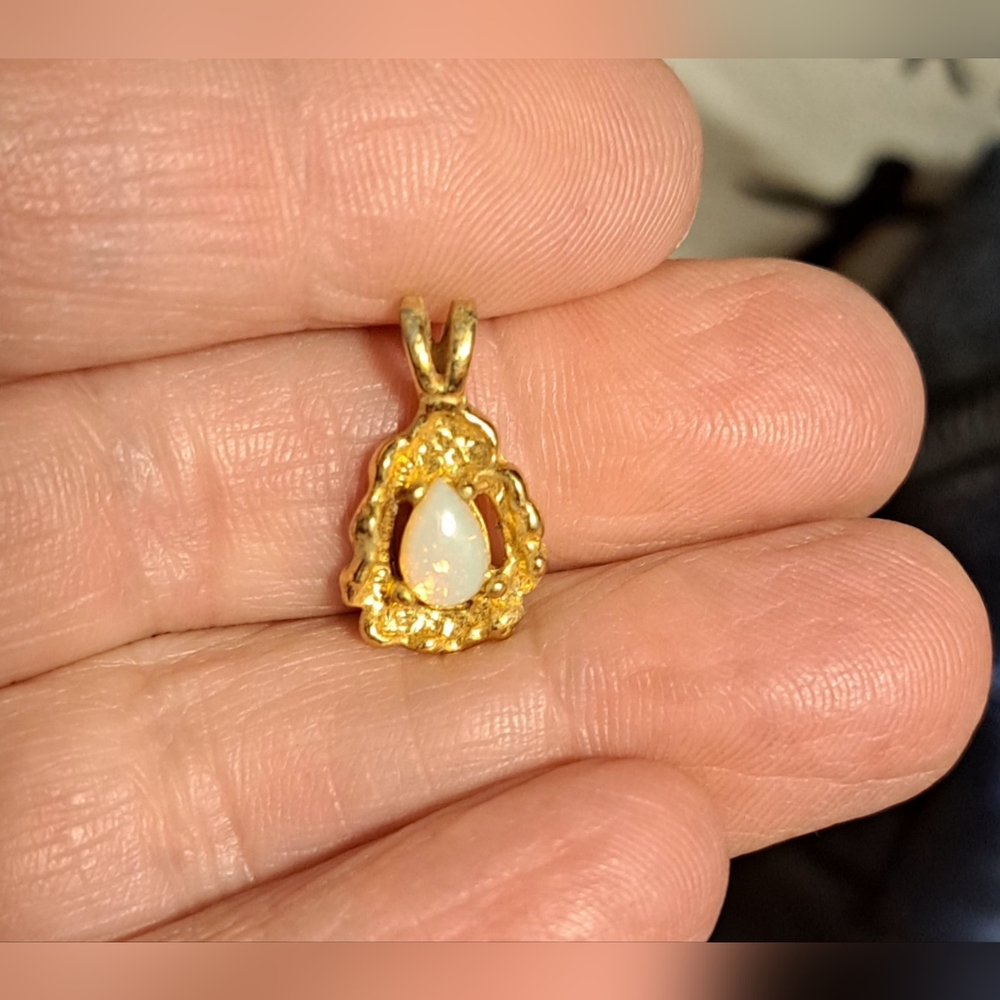 One-of-a-Kind Natural Opal Pendant - Baroque Gold Over Sterling Silver Teardrop